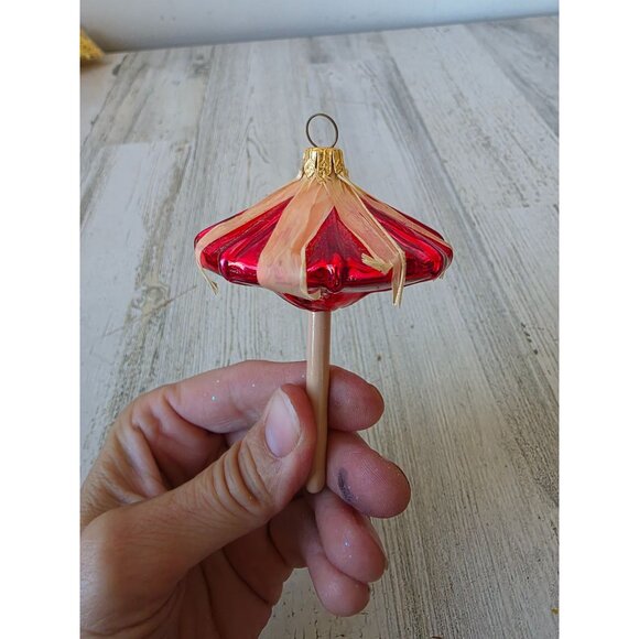 Red glass umbrella Beach tropical Hawaiian ornament Xmas tree thatched - Picture 4 of 7
